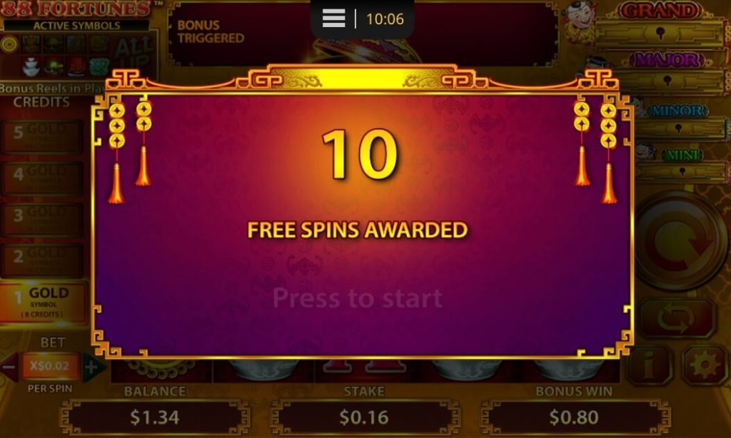 88 Fortunes у сцені, пов’язаній із Fu Bat Jackpot та вибором jackpot-символів.