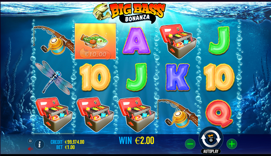 Поле Big Bass Bonanza з Bass Scatter, Money Fish та рибальськими символами.