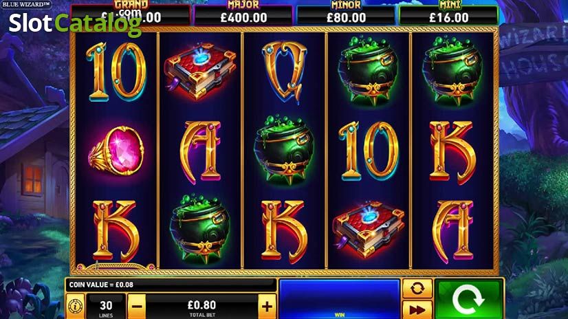 Ігровий процес Blue Wizard у базовій версії Fire Blaze Jackpots.