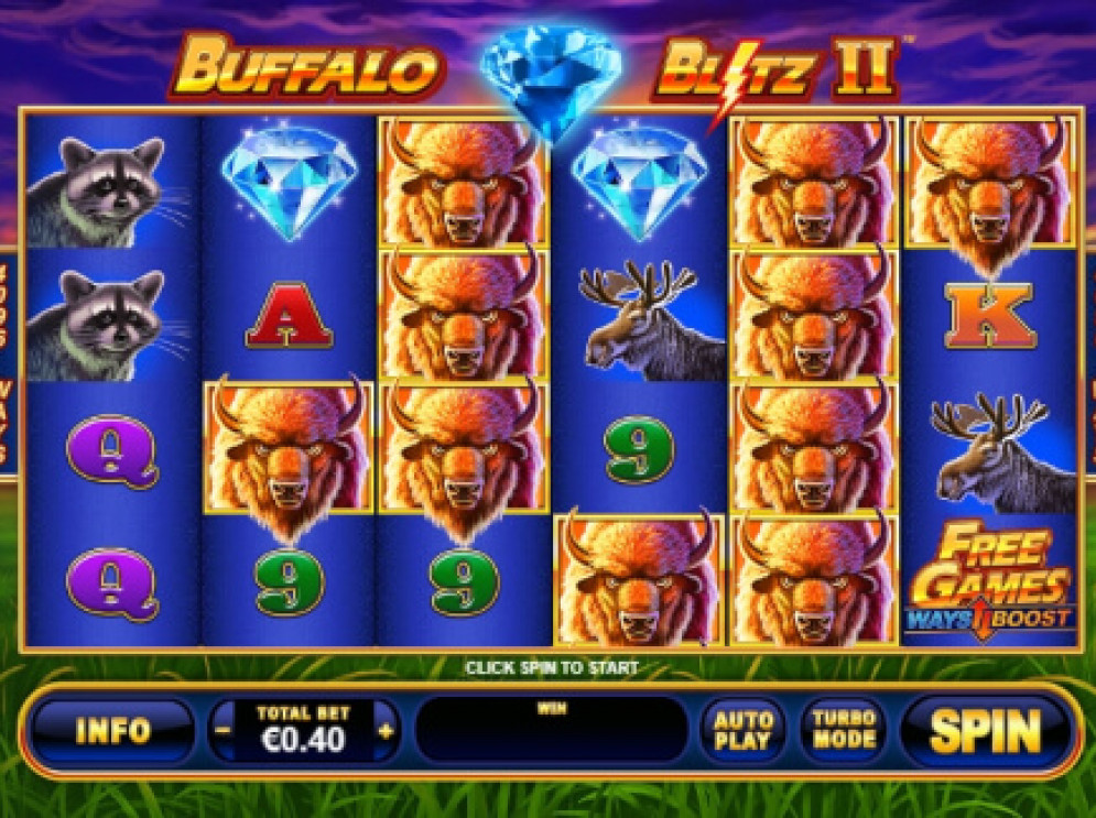 Обкладинка Buffalo Blitz II від Playtech Origins із бізоном і символами дикої природи.