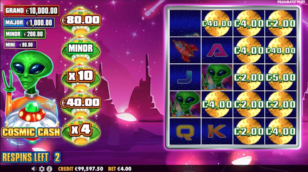 Ігрове поле Cosmic Cash 5 × 4 на 40 ліній.