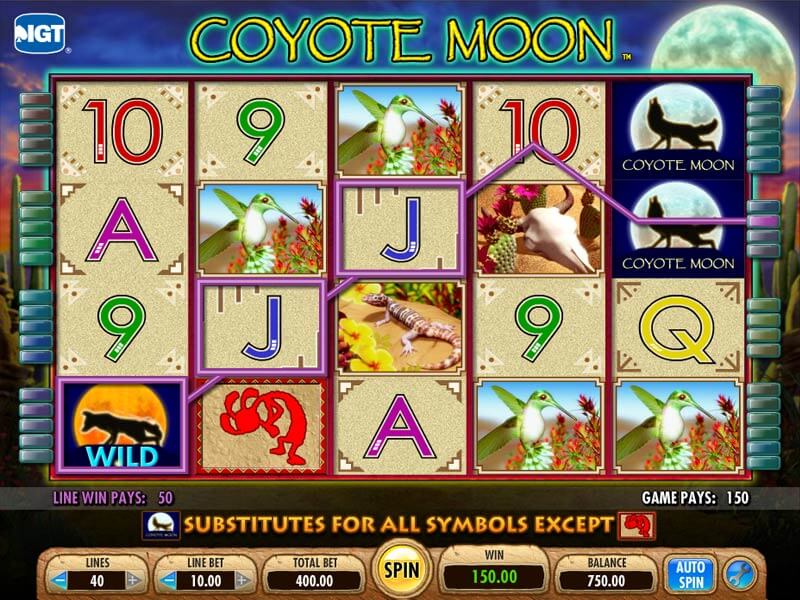 Ігрове поле Coyote Moon від IGT з 40 лініями.