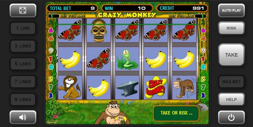 Crazy Monkey у класичній версії Igrosoft з лінійною структурою виплат.