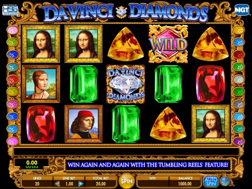 Поле Da Vinci Diamonds з ренесансними символами та 20 лініями.