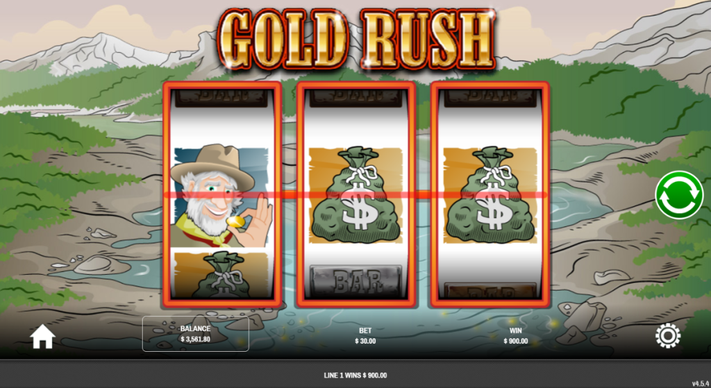 Скріншот виграшної комбінації Gold Rush на центральній лінії.