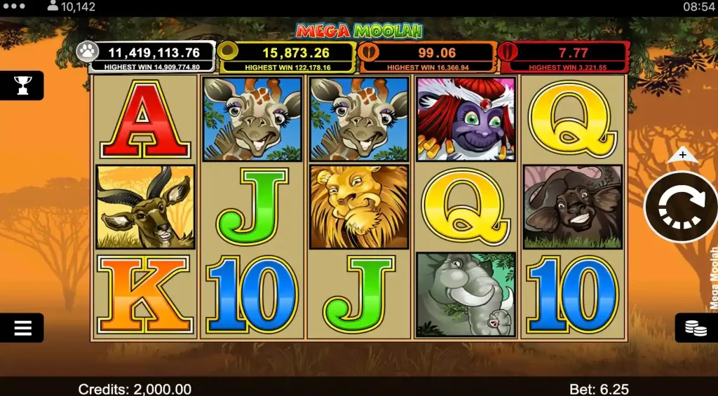 Gameplay de Mega Moolah - Games Global