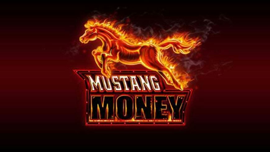 Обкладинка Mustang Money від Ainsworth у тематиці американського Заходу з кіньми та пустельними кольорами.