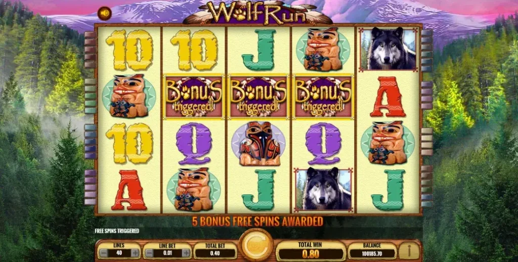 Wolf Run у момент бонусного тригера, що веде до Free Spins.