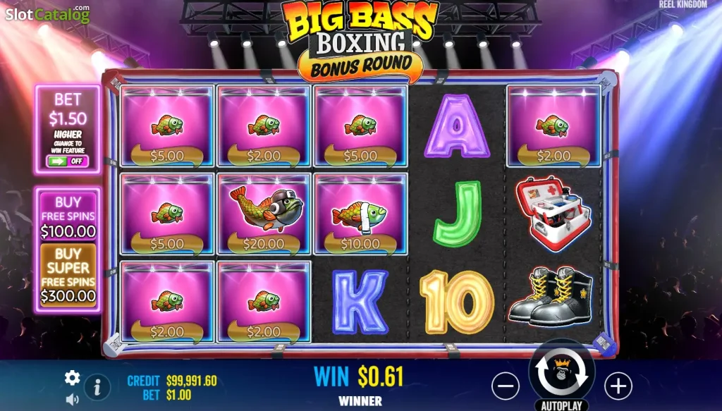 Big Bass Boxing Bonus Round: риби Money та символи на полі