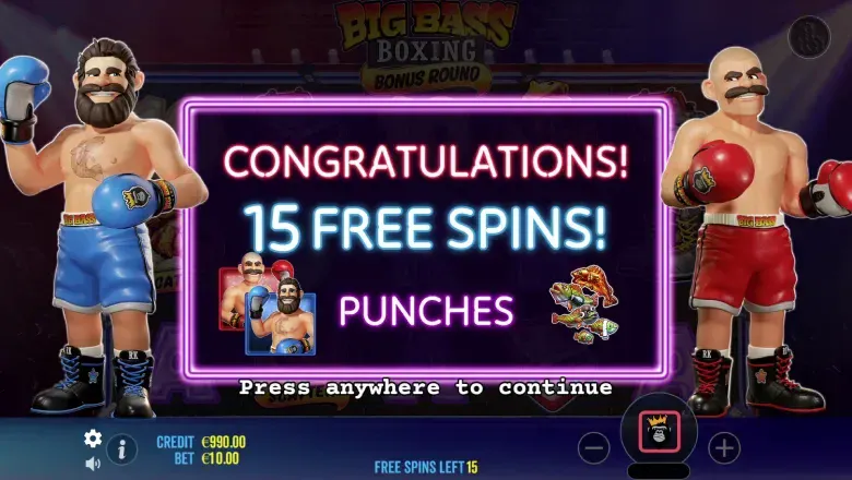 Big Bass Boxing Bonus Round: оголошення п’ятнадцяти фриспінів