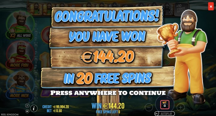 Екран підсумку Free Spins Big Bass Trophy Catch у слоті Big Bass Trophy Catch