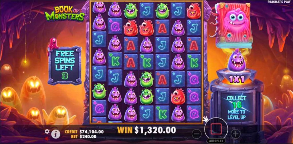 Book of Monsters - екран Free Spins з монстрами і лічильником
