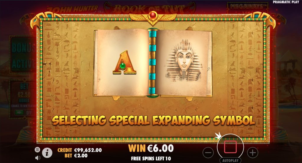 Вибір спеціального розширюваного символу у Free Spins Book of Tut Megaways