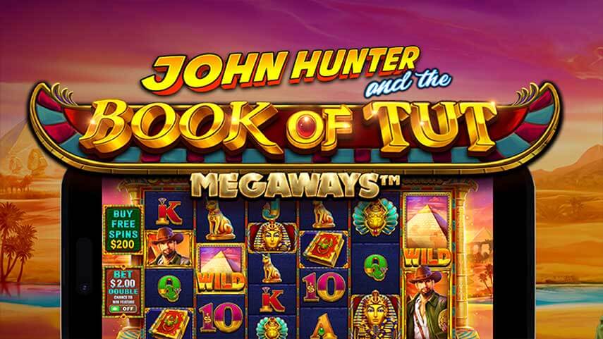 Book of Tut Megaways з логотипом гри та розгорнутим полем Megaways