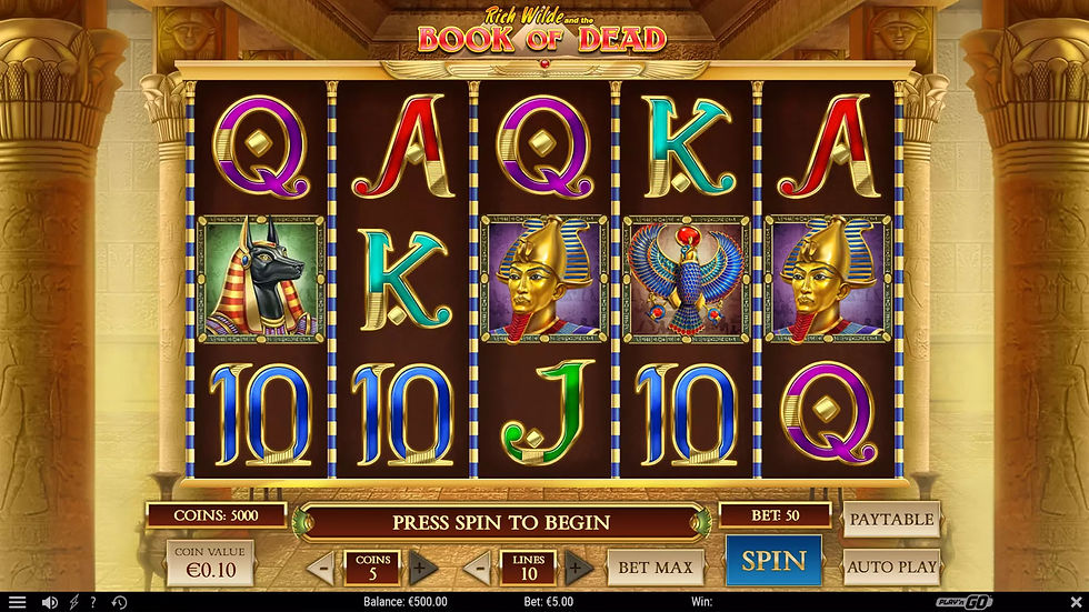Ігрове поле Book of Dead від Play'n GO з єгипетськими символами та Book Scatter