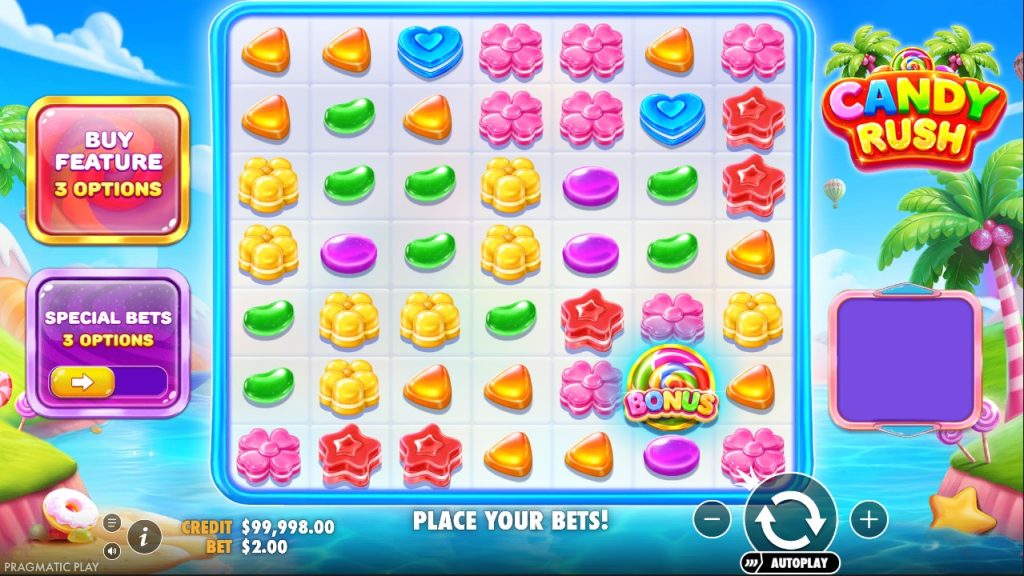 Базова гра Candy Rush з полем 7 на 7 та різнокольоровими солодощами