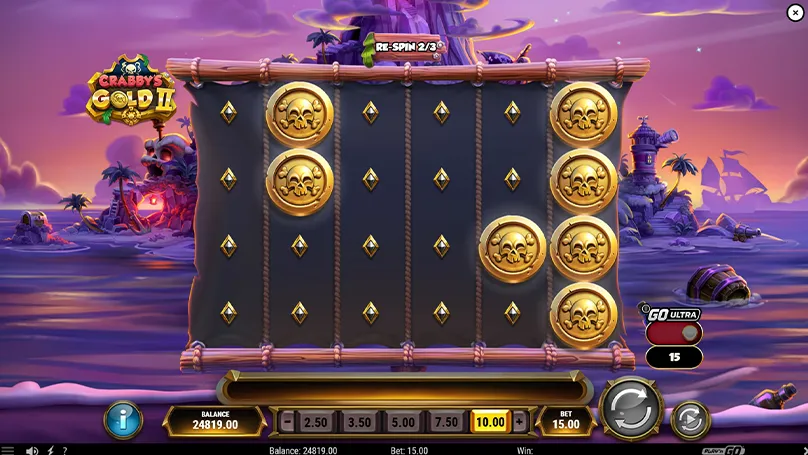 Ігрове поле Crabby’s Gold II у бонусі Hold and Spin з монетами