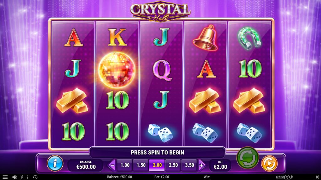 Ігровий екран Crystal Hall з п’ятьма барабанами та символами
