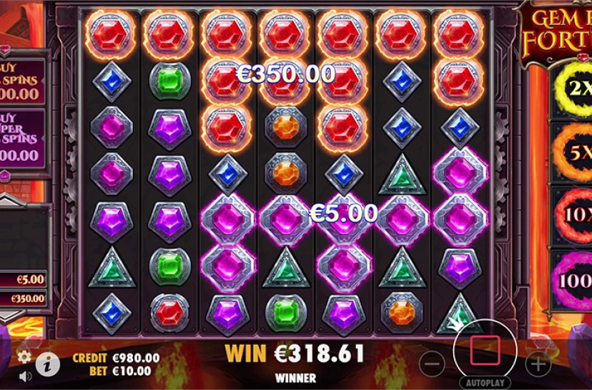 Gem Fire Fortune: поле 7 × 7 і виграш із дорогоцінних каменів