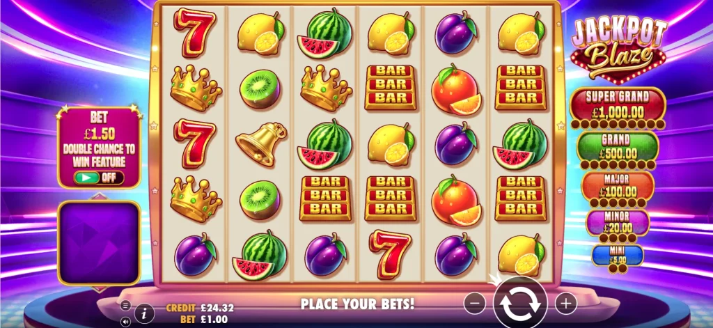 Ігрове поле Jackpot Blaze та п’ять шкал нагород у слоті Jackpot Blaze