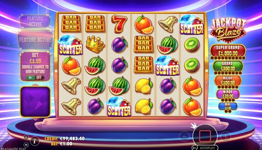 Розташування Scatter та п’яти шкал Jackpot Blaze у слоті Jackpot Blaze