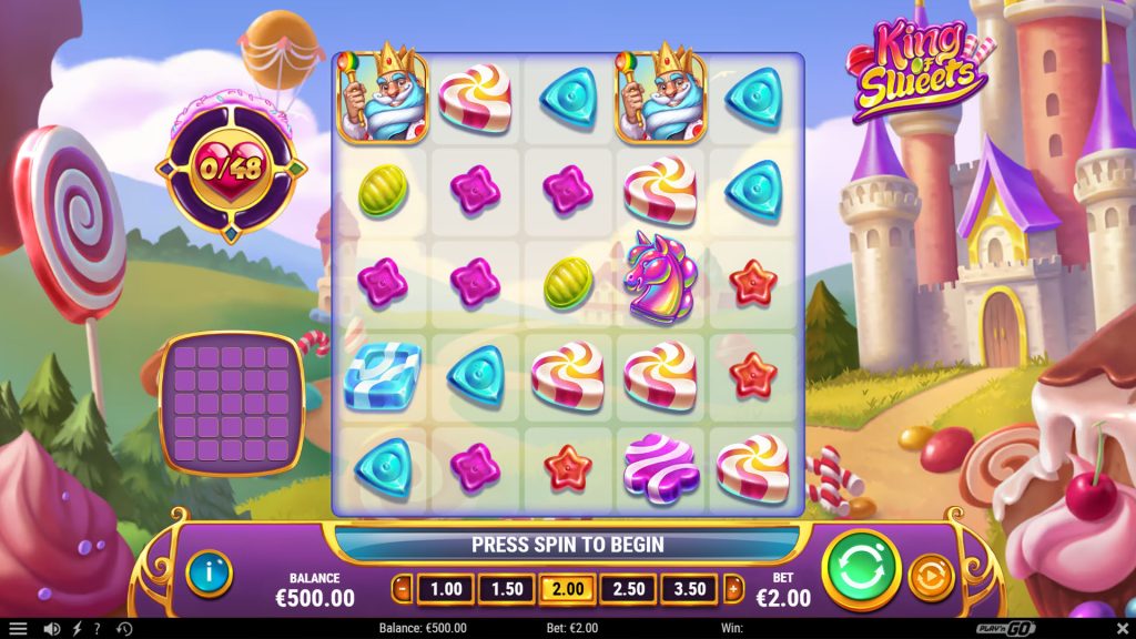 Ігровий екран King of Sweets з полем солодощів та індикатором прогресу