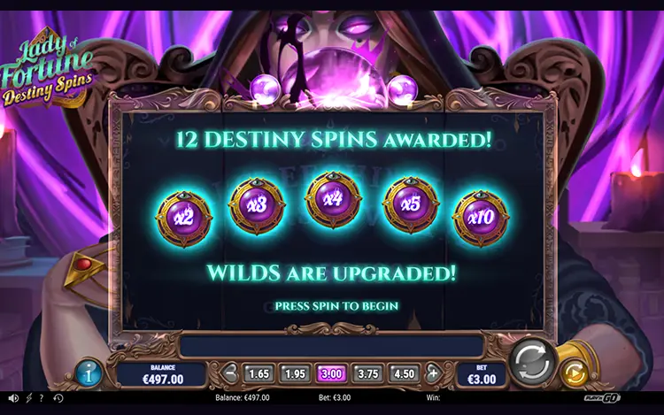 Геймплей автомата Lady of Fortune Destiny Spins з символами та полем