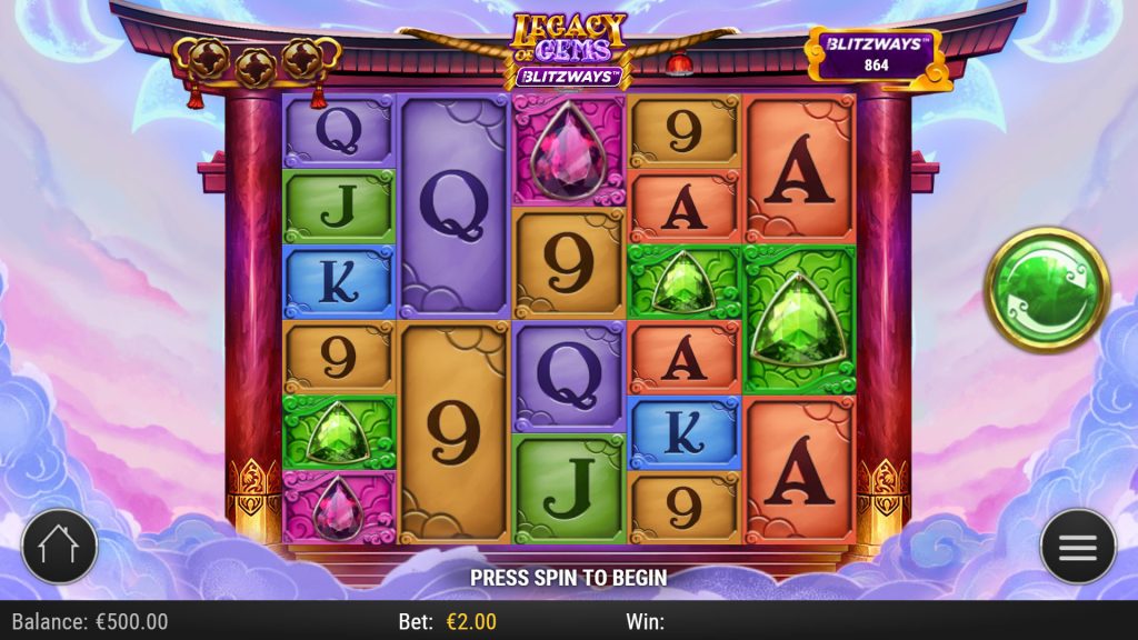 Геймплей автомата Legacy of Gems Blitzways з символами та полем