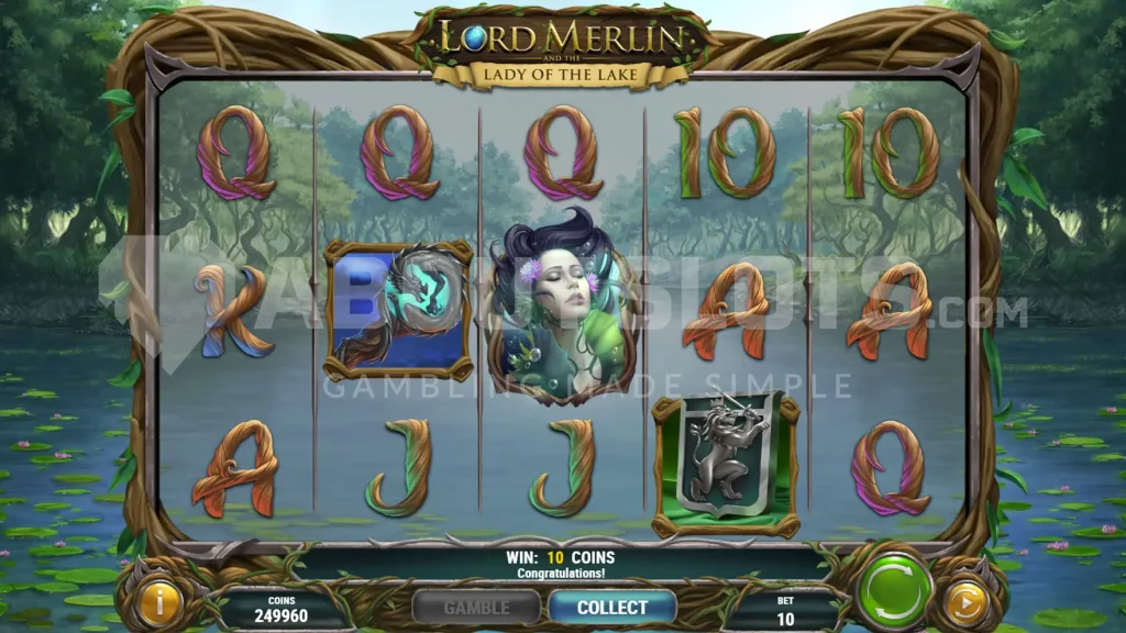 Ігровий екран Lord Merlin and The Lady of The Lake з барабанами та символами