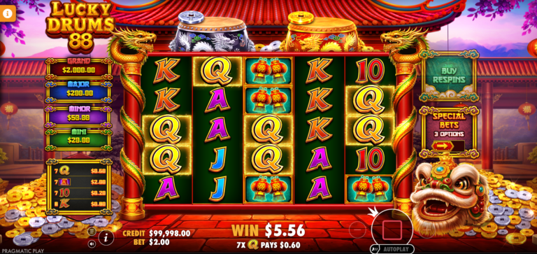 Знімок Lucky Drums 88 Pay Anywhere scatter pays mechanic demonstrated on the reels