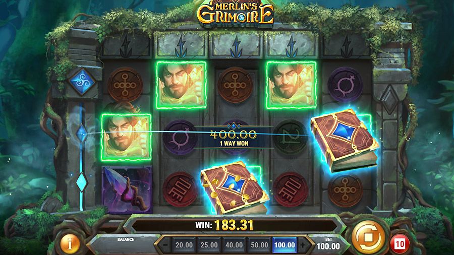 Merlin’s Grimoire: виграшний екран з магічною книгою