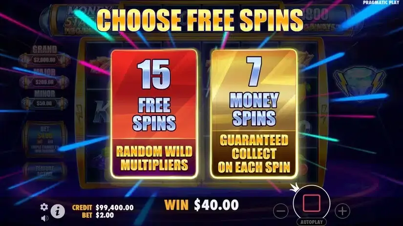 Money Stacks Megaways - вибір між Free Spins і Money Spins