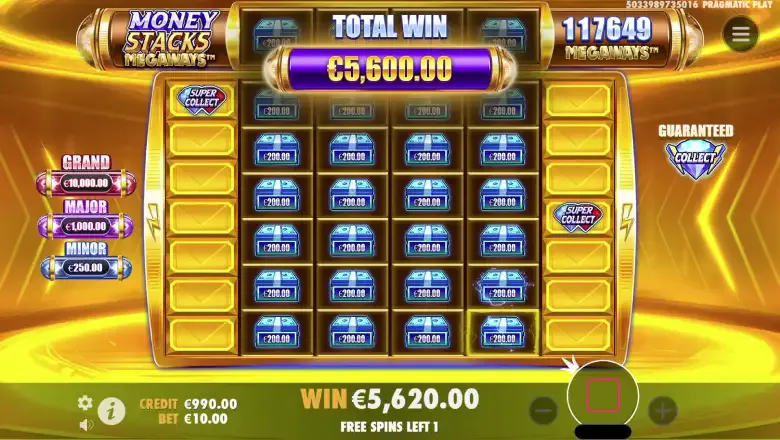 Money Stacks Megaways - грошова бонусна сітка і Super Collect