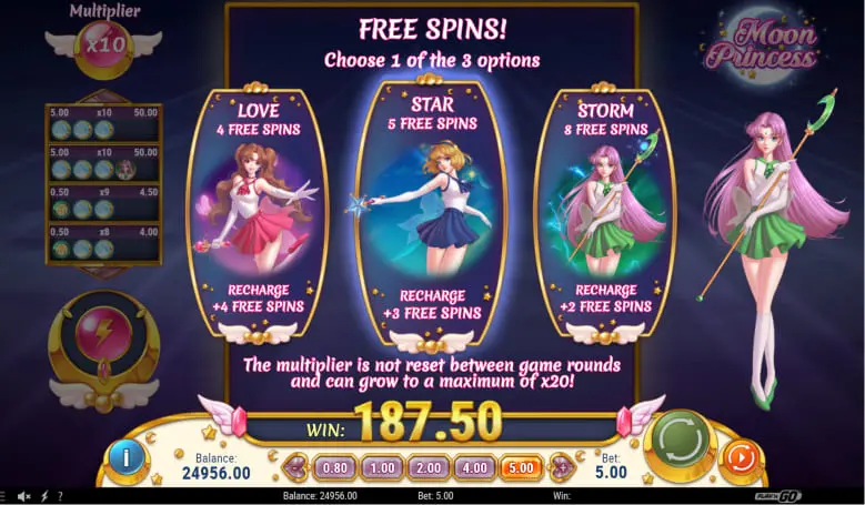 Вибір героїні під час Free Spins Moon Princess