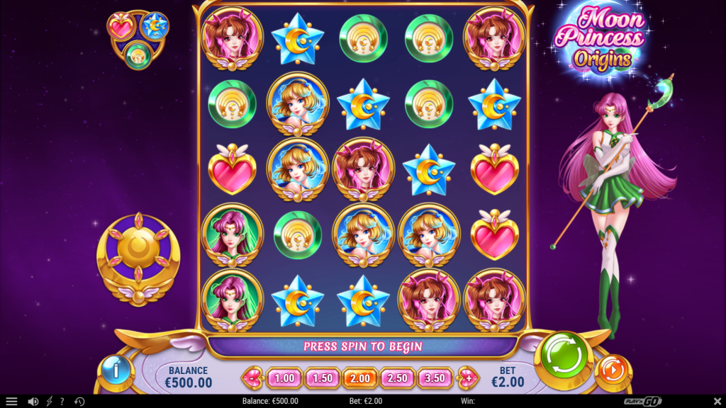 Геймплей автомата Moon Princess Origins з символами та полем