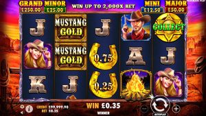 Ігрове поле Mustang Gold Megaways з Money та Collect символами