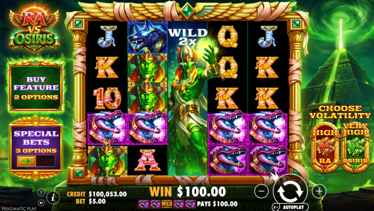Знімок Ra vs Osiris expanding wild with multiplier covering a full reel