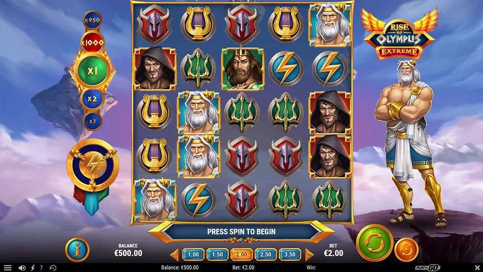 Геймплей автомата Rise of Olympus Extreme з символами та полем