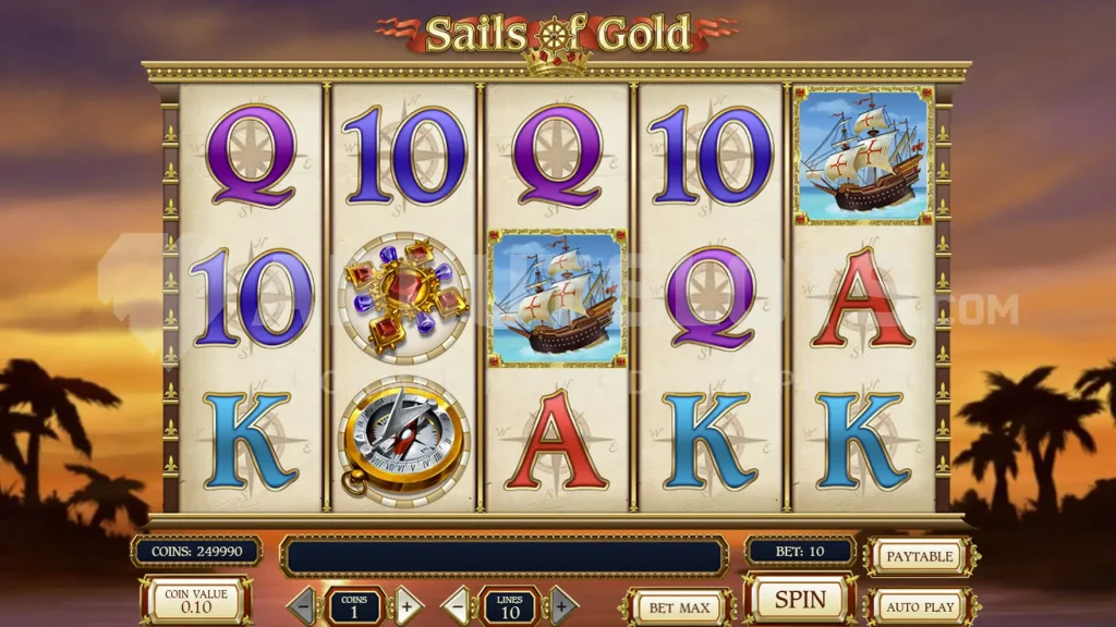 Ігровий екран Sails of Gold з барабанами та символами