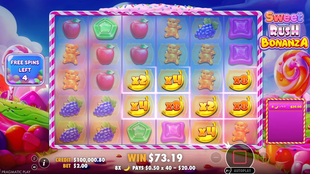 Sweet Rush Bonanza: фріспіни і накопичувані множники