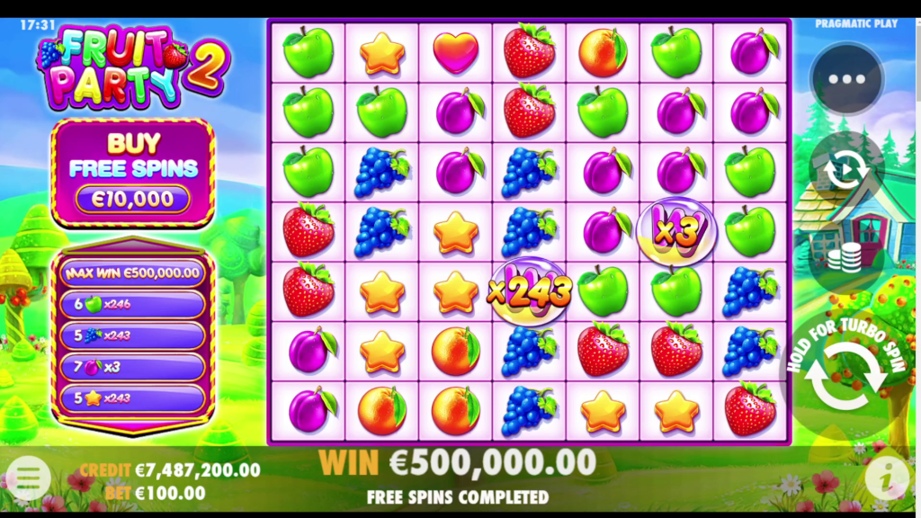 Fruit Party 2, Wild із множниками на полі з фруктами.