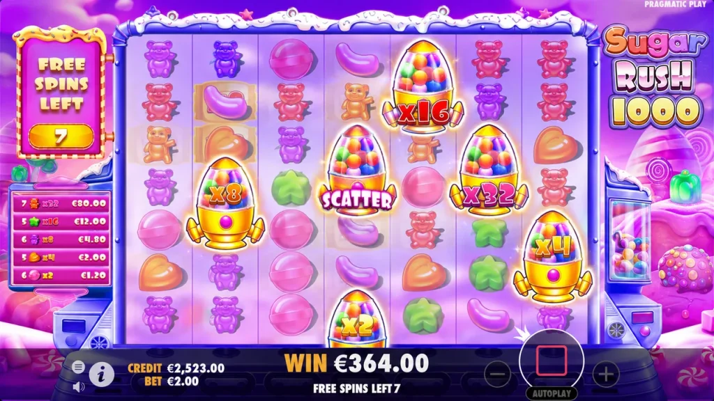 Бонус Sugar Rush 1000 із позиційними множниками в Free Spins