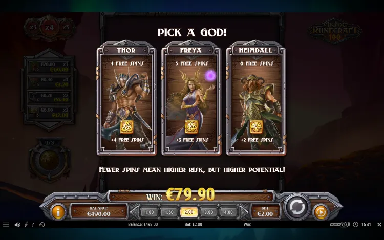 Viking Runecraft 100: екран вибору бога у бонусному режимі